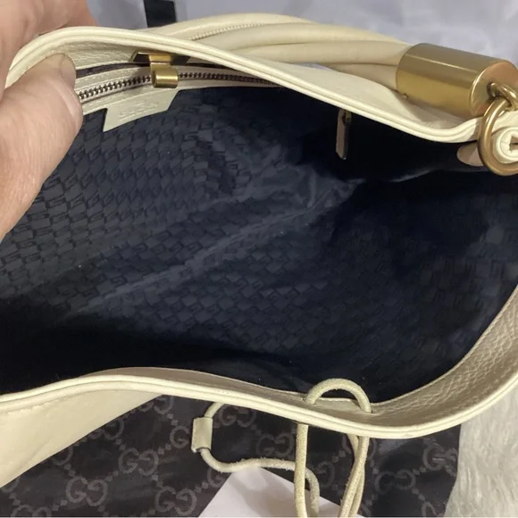 GUCCI Cream Calf Skin Leather Drawstring Hobo Shoulder Bag 109147 - Picture 10 of 14